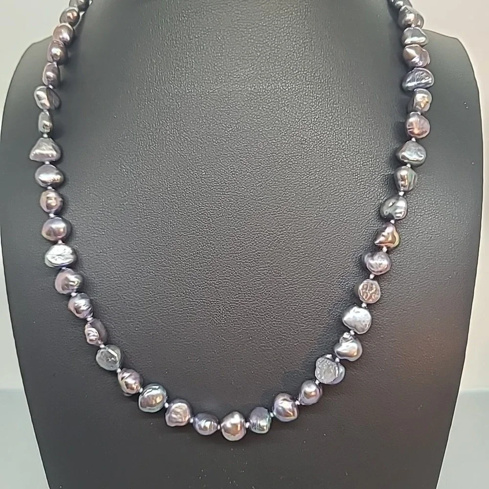 Vintage Peacock Baroque Freshwater Pearl Necklace Gray Purple Iridescent